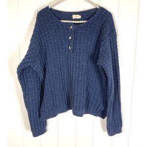 ALPS Unisex Navy‎ Henley Knit Sweater with Metal Buttons Size Large